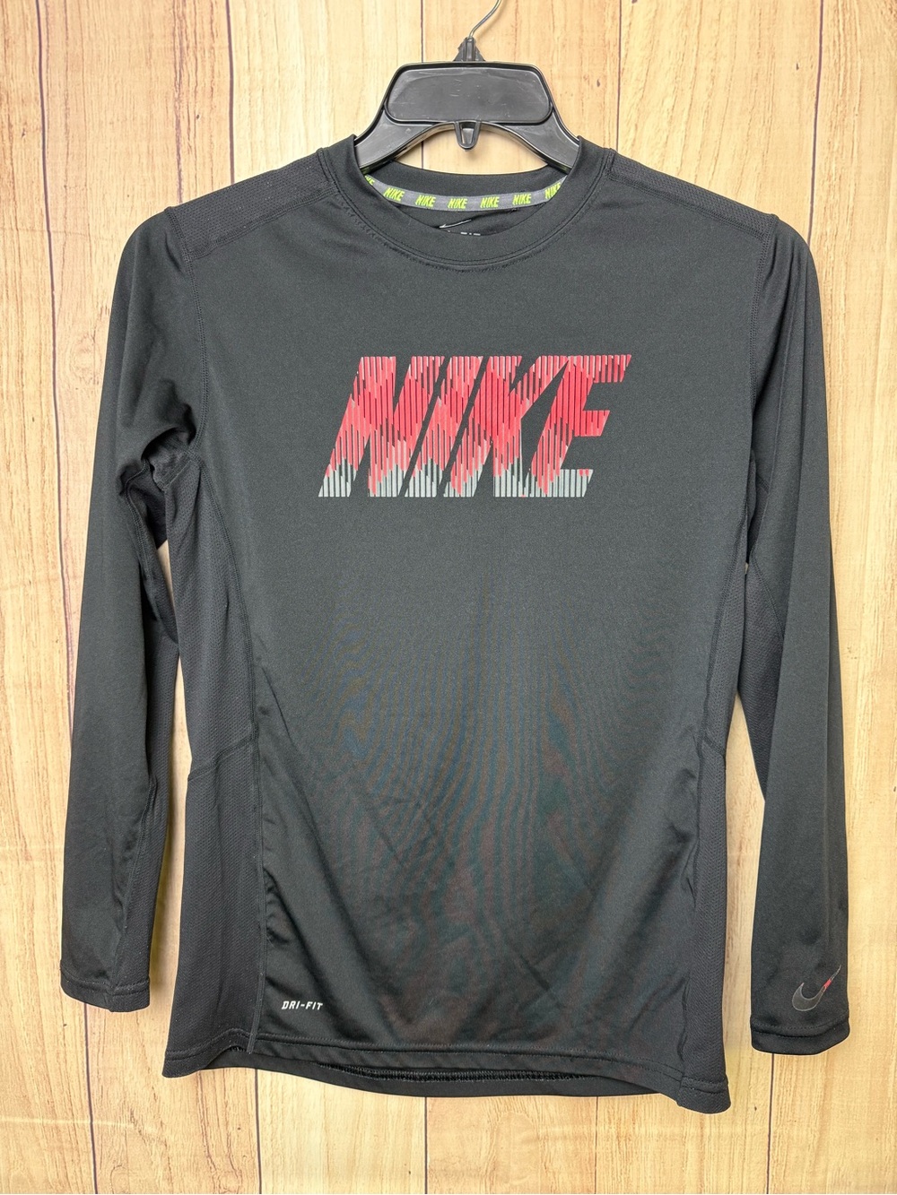 Nike Black Long Sleeve Dri-FIT Shirt with Red Logo